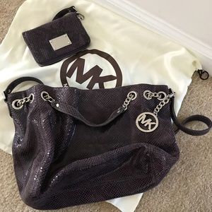Purple snake skin Michale Kors bag and clutch